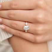 2.30ct Emerald &amp; Kite Diamond Three Stone Ring TR13991 - platinum /  image