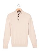 100% Fine Lambswool Button &amp; Zip Neck - Stone - XL