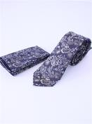 7.5cm Flower Tie &amp; Pocket Square - Brown