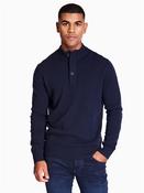 100% Fine Lambswool Button &amp; Zip Neck - Navy - M