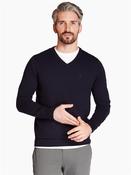 Cotton Cashmere V Neck Sweater - Navy - S
