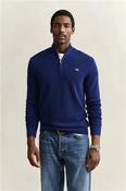 Micro Textured Cotton Quarter Zip Sweater - Navy - M
