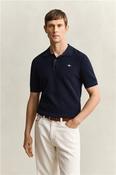 Micro Textured Cotton Knitted Polo - Navy - M image