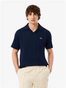 Open Neck Cotton Linen Polo - Navy - S image