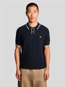 Tipped Drop Needle Knitted Polo Shirt - Navy - S image