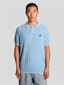 Tipped Drop Needle Knitted Polo Shirt - Blue - S