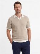 Two Tone Open Neck Knitted Polo Shirt - Beige - M