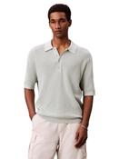 Cotton Waffle Polo Collar Knit - Green - S