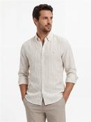 H Liam C1 261 Linen Stripe Shirt - Beige - S image