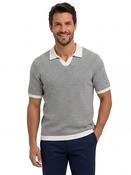 Two Tone Open Neck Knitted Polo Shirt - Navy - M