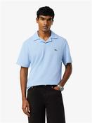 Open Neck Cotton Linen Polo - Blue - S image