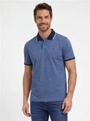 Tipped Collar Structured Polo Shirt - Blue  - M