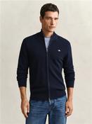 Waffle Texture Cotton Full Zip Sweatshirt - Navy - M