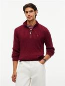 Classic Cotton Cable Zip Neck - Red - S