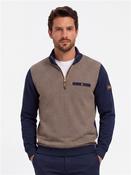 Suede Trim Half Zip Sweatshirt - Grey - M