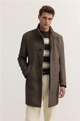 Diagonal Stand Collar Coat - Brown - 38R image