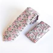 Flower Tie With Pocketsquare 7.5cm - Pink image