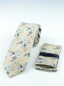 Floral 7.5cm Tie With Pocketsquare - Stone
