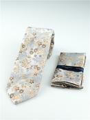 Floral 7.5cm Tie With Pocketsquare - Silver - One Size image
