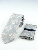 Floral 7.5cm Tie With Pocket Square - Silver - One Size image