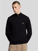 Cotton Merino Quarter Zip Jumper - Black - L