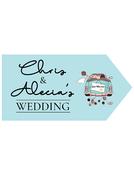 Wedding Road Sign - Blue Car