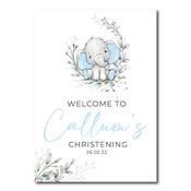 Christening Welcome Sign -  Blue Elephant