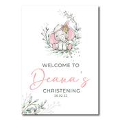 Christening Welcome Sign -  Pink Elephant