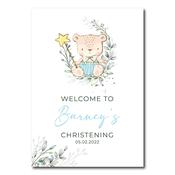 Christening Welcome Sign -  Blue Teddy