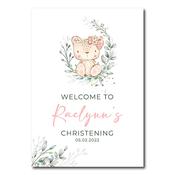 Christening Welcome Sign -  Pink Teddy
