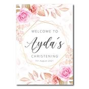 Christening Welcome Sign -  Pink Flower