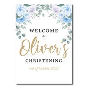 Christening Welcome Sign -  Blue Flower