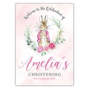 Christening Welcome Sign -  Peter Rabbit Pink image