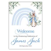 Christening Welcome Sign -  Peter Rabbit Rainbow Blue image