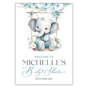 Baby Shower Welcome Sign - Elephant Swing - Blue