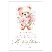 Baby Shower Welcome Sign - Teddy Pink Flower