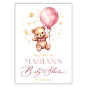 Baby Shower Welcome Sign - Teddy Stars - Pink