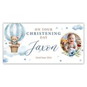 Christening Banner - Hot Air Balloon - Dusty Blue