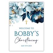 Christening Welcome Sign -  Blue Floral