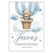 Christening Welcome Sign - Teddy Hot Air Balloon - Dusty Blue