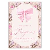 Christening Welcome Sign -  Pink Bow