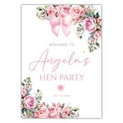 Hen Party Sign - Pink Rose Bow