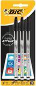 BIC Cristal Stylus Ballpoint Pen Medium 0.4 mm Black Blister Pack of 3