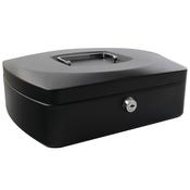 Q-Connect KF02604 Large 12 Inch Key Lock Cash Box Black 8 Coin Compartments image