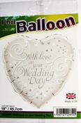 With love on your Wedding Day 18inch Foil Balloon Silver Heart Shaped 228540P image