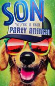 Hallmark Glitter Critters Blue Foil Lettering Son you're a real Party Animal Birthday greeting card 25493570 - BizPOST image