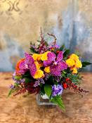 Vibrant Autumnal Flower Arrangement in Cube Vase - Standard