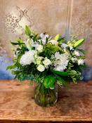 White Lily and Rose Hand Tied Flower Bouquet in Vase image