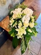 Funeral Spray of White Lilies &amp; Roses