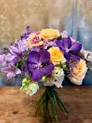 Bouquet of Blue and Peach Blooms - De Luxe image